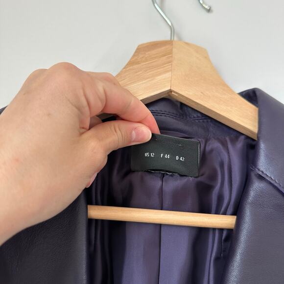 AKRIS Lamb Nappa Leather Collared Blazer Purple 12 - Picture 6 of 11